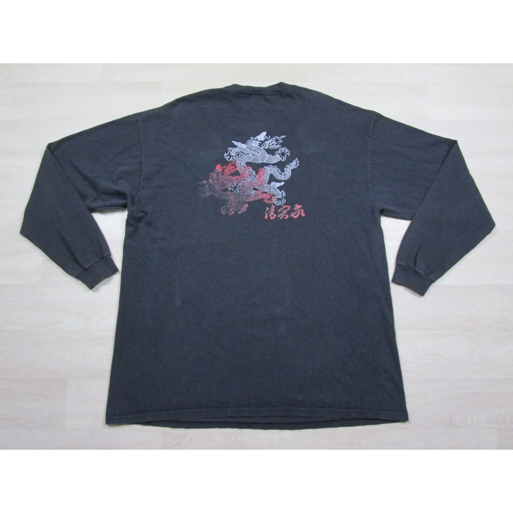 Vintage Y2K Long Sleeve Chinese Dragon T Shirt (XL) Cyber Goth Skater Distressed